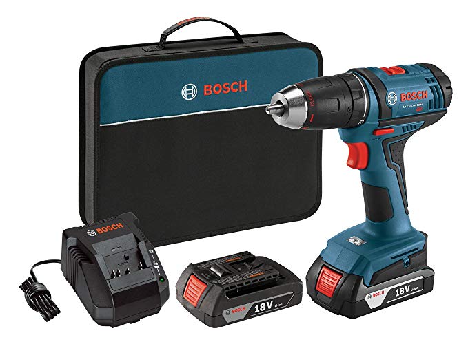 Bosch 18-Volt Compact Tough Drill/Driver Kit DDB181-02 with 2 Lithium Ion Batteries, 18V Charger, and Soft Carry Contractor Bag