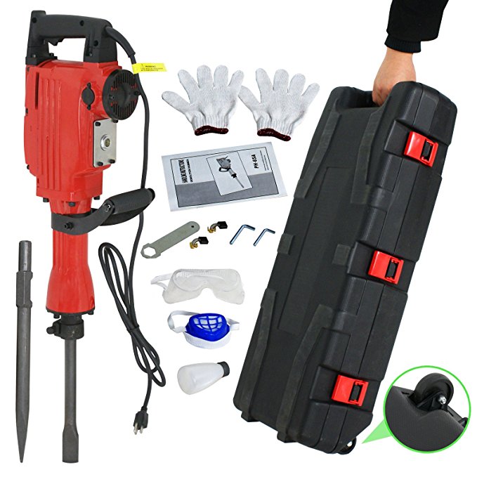 F2C 2200W Heavy Duty Electric Demolition Jack Hammer Concrete Breaker Power Tool Kit 2 Chisel 2 Punch Bit Set W/Case, Gloves