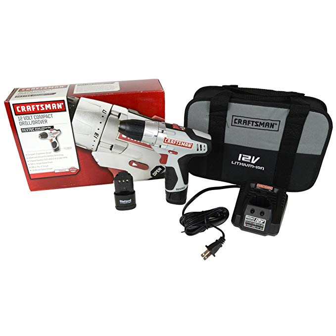 Craftsman NEXTEC 11812 12 Volt Lithium-Ion 3/8-Inch Reversible Drill/Driver with 2 Batteries and Charger