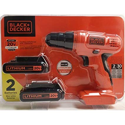 Black & Decker BDCDHP220SB2 B+d 20v Lithium Drill W/2 Batteries, Chrgr W/Kit Bag