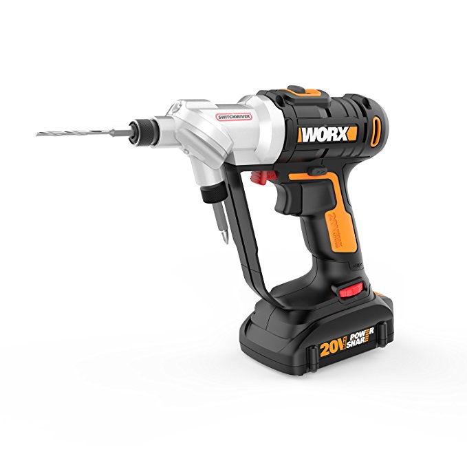 WORX WX176L 20V Switchdriver 2-in-1 Cordless Drill and Driver with Rotating Dual Chucks and 2-Speed Motor with Precise Electronic Torque Control