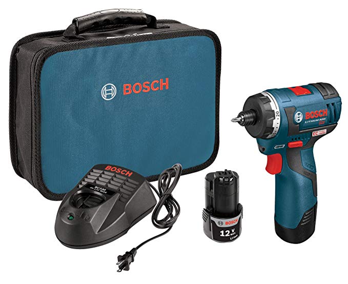 Bosch PS22-02 12-volt Max Brushless Pocket Driver Kit with 2.0Ah Batteries, Charger and Case