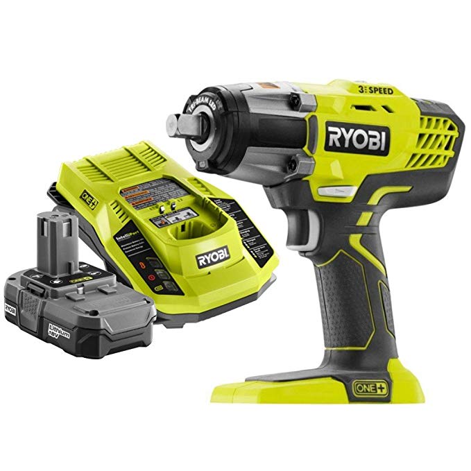 Ryobi P261 18V ONE+ 3-Speed ½ in. Cordless Impact Wrench Kit (Bundle)