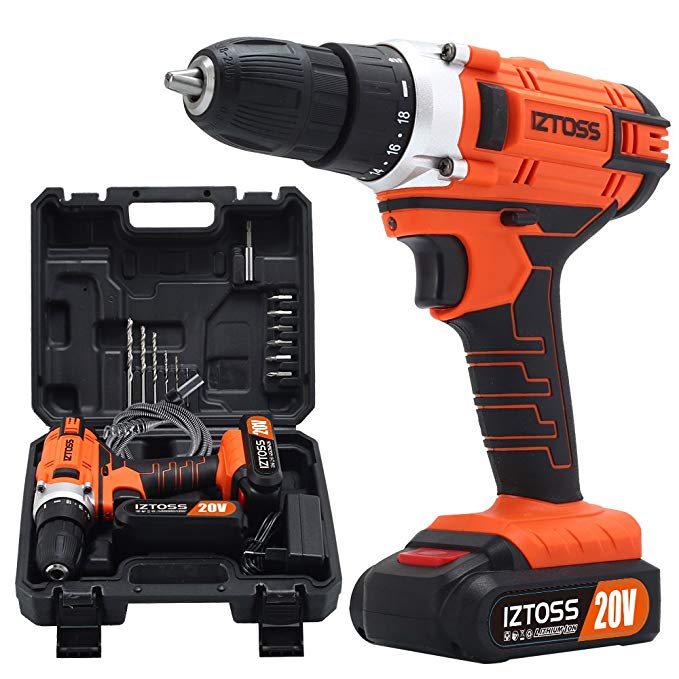 IZTOSS Cordless Drill Set 20V MAX Lithium 2 Batteries Drill Driver