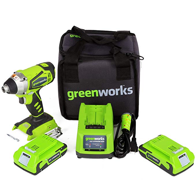 Greenworks 24V Cordless Impact Driver, 2.0 AH Battery Included 37032B