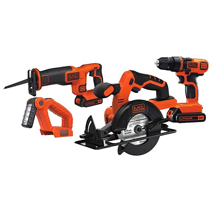 Black & Decker BD4KITCDCRL 20V MAX Drill/Driver Circular and Reciprocating Saw Worklight Combo Kit