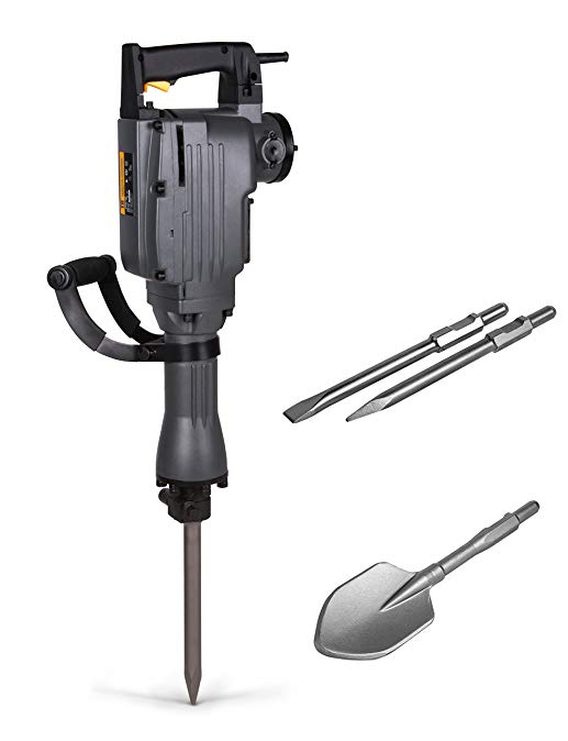 TR Industrial TR89100 Electric Demolition Jackhammer with Point, Flat and Spade Scoop Shovel Chisels Bits, 4-Piece Set