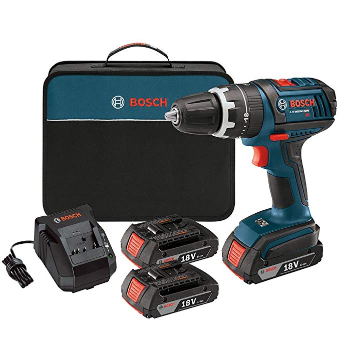 Bosch HDS18102RT 18V Cordless Lithium-Ion Compact Tough 1/2 in. Hammer Drill Driver with 2 Slim Pack HC Batteries (Certified Refurbished)