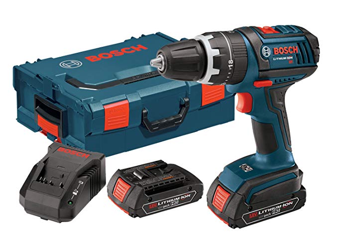 Bosch HDS181-02L 18-Volt Lithium-Ion 1/2-Inch Hammer Drill/Driver Kit with 2 High Capacity Batteries, Charger and L-BOXX-2