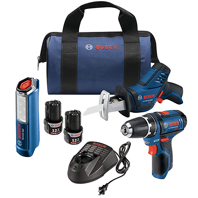 Bosch 12V Max 3-Tool Combo Kit with 3/8 In. Drill/Driver, Pocket Reciprocating Saw and LED Worklight GXL12V-310B22